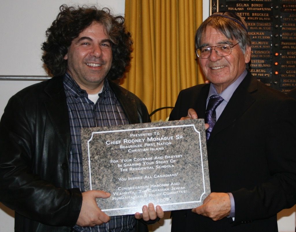 Presenting Plaque to Chief Rodney Monague, of Christian Island, Survivor of Residential Schools (2009)