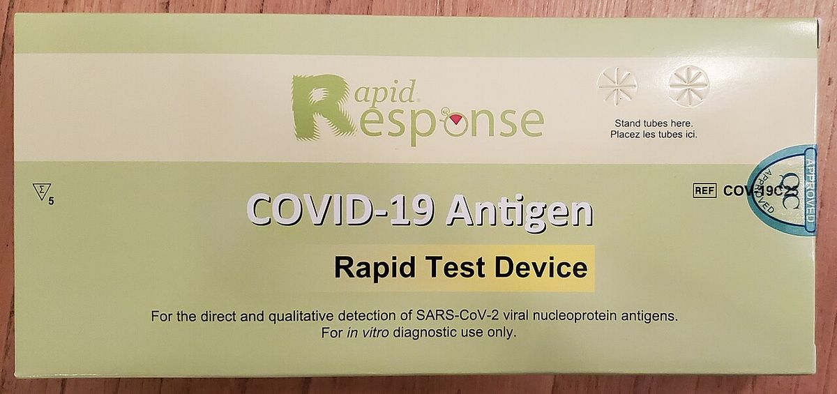 A box of COVID-19 rapid test kit distributed in Canada.