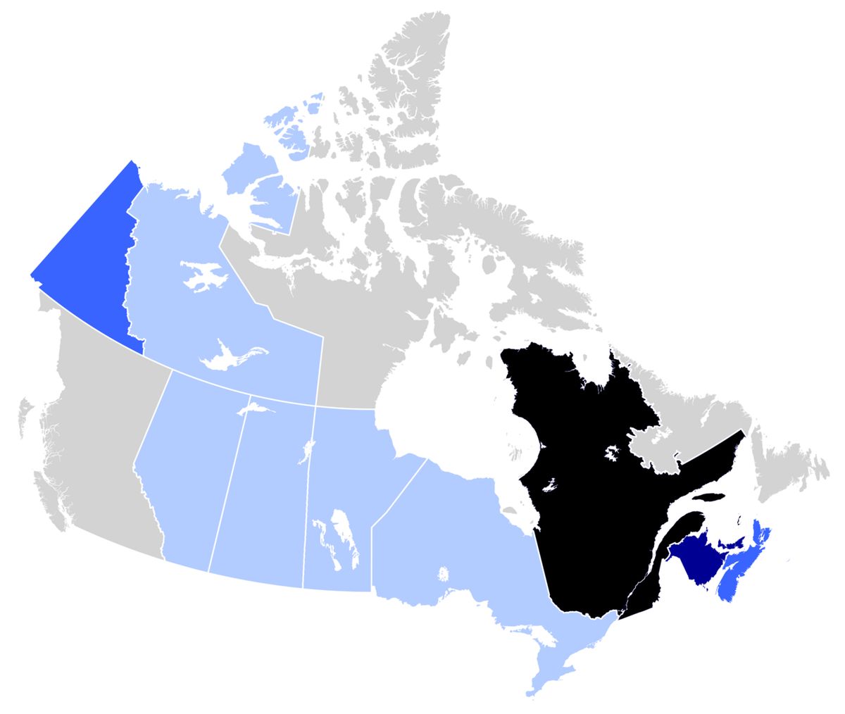 Percentage of population for every Canadian province or territory who report their ethnicity as being Canadien (Canadian), Acadian or Québéc