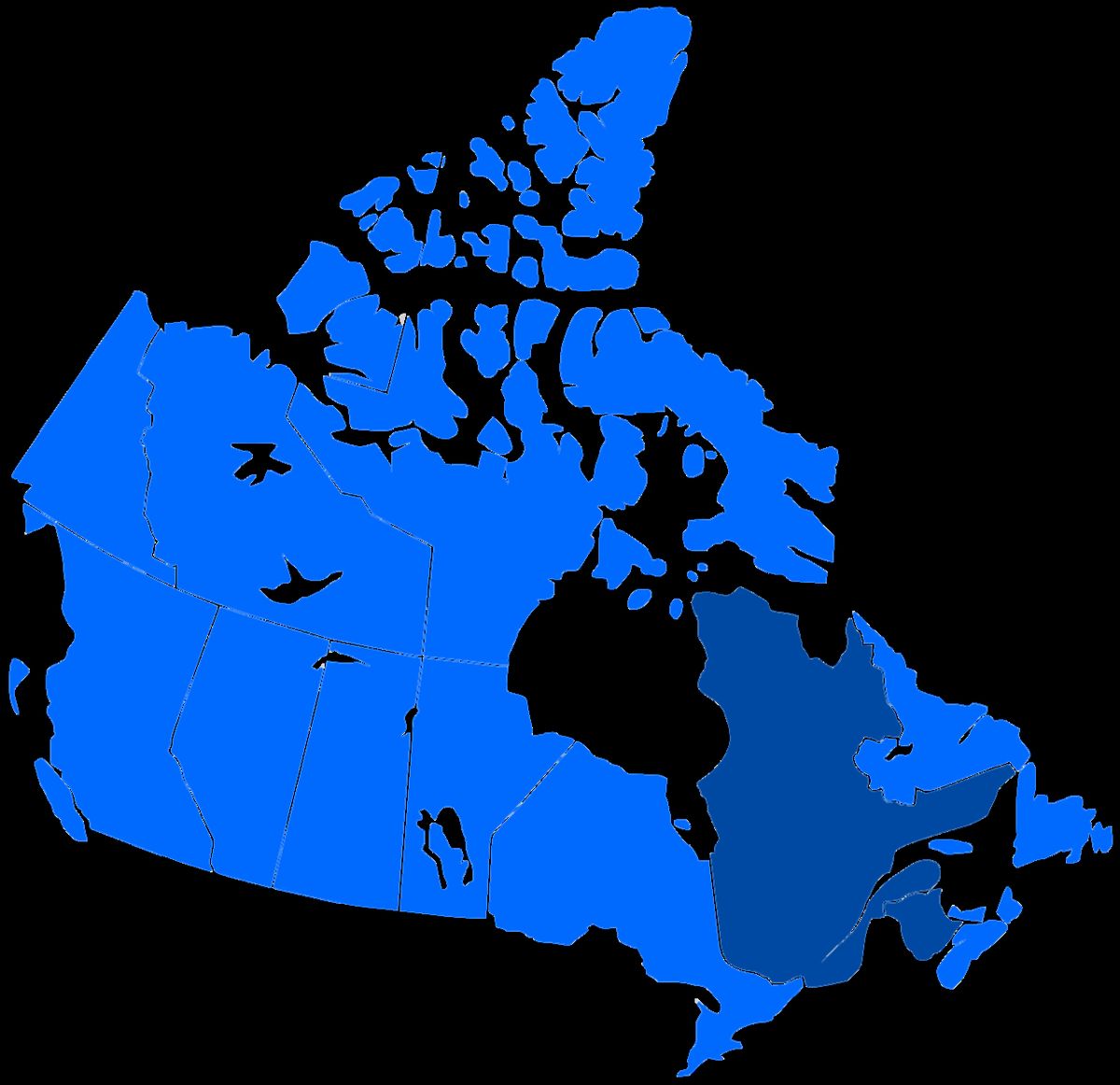 French language distribution in Canada. Regions where French is an official language (Quebec and New Brunswick) Regions where French is an o