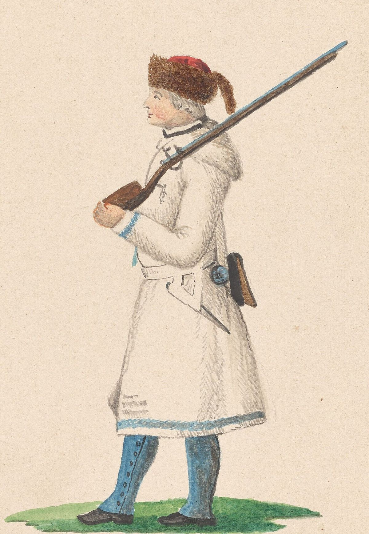 A British soldier in Canadian winter clothing during the American Revolutionary War