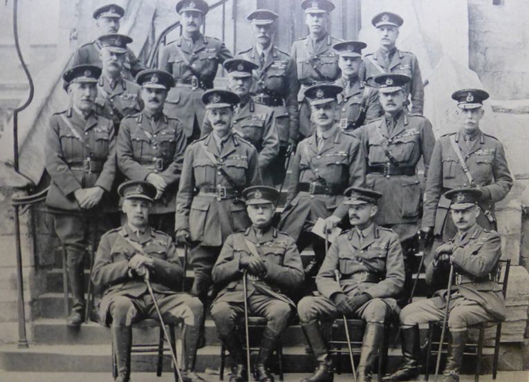 Eighteen Old Etonian generals revisit Eton, May 1919. Among the most notable are, seated from left to right, Rawlinson, Plumer, Byng, Cavan.