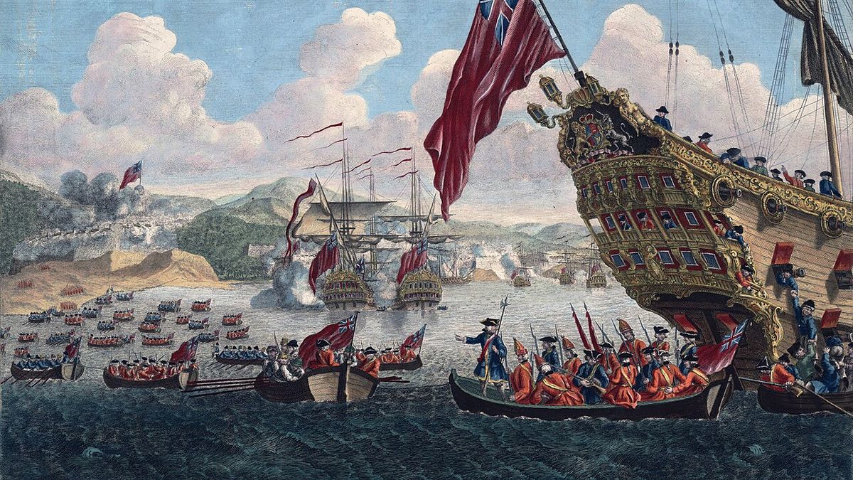 View of the English landing on the island of Cape Breton to attack the fortress of Louisbourg
