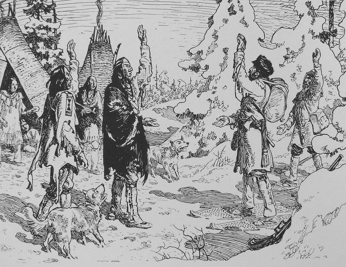 Arrival of Radisson in an Indian camp 1660 (Used in The picture gallery of Canadian history. Illustrations drawn & coffected by C.W.Jefferys