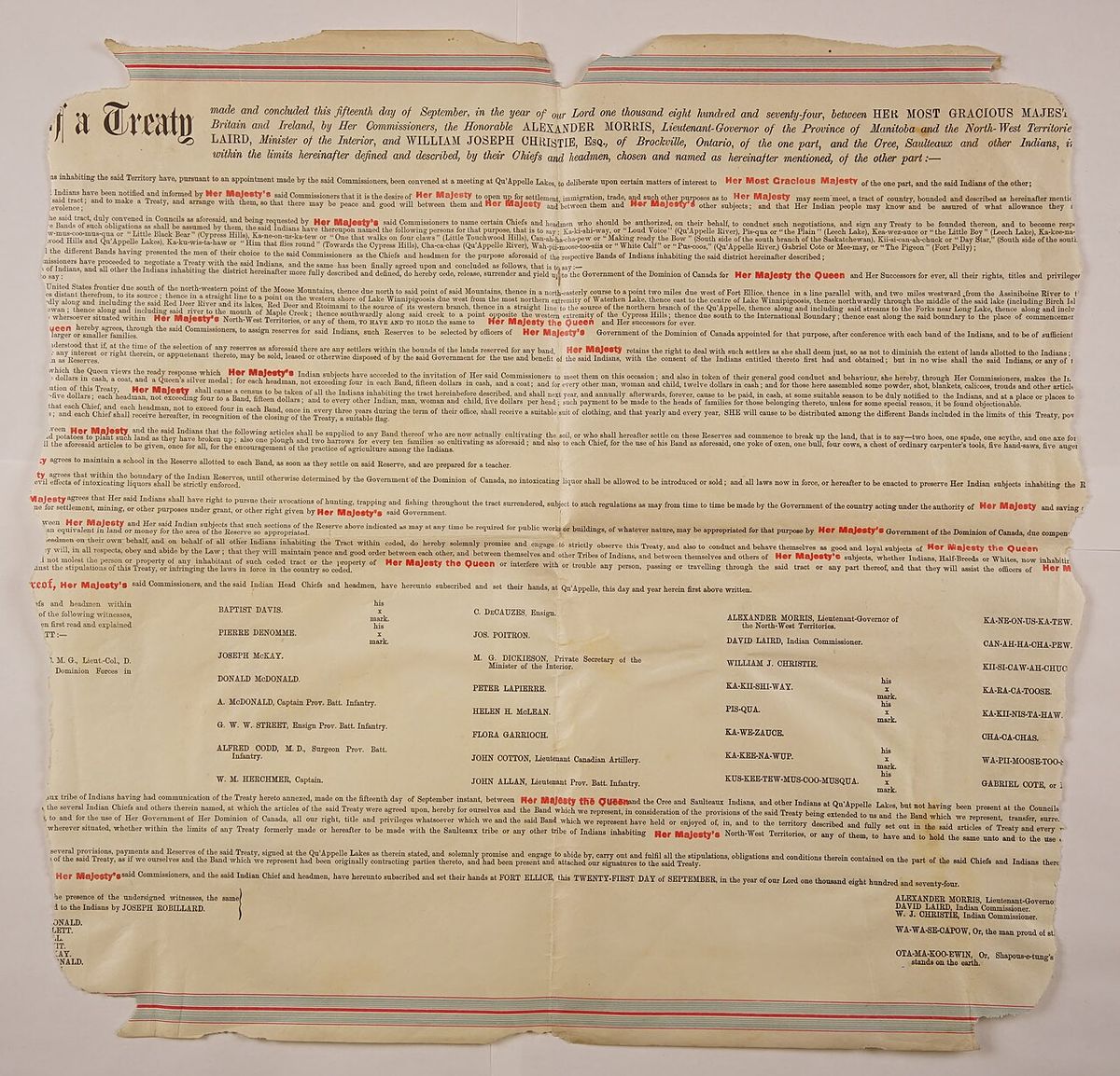 Articles of a treaty made and concluded this fifteenth day of September, in the year of Our Lord one thousand eight hundred and seventy-four
