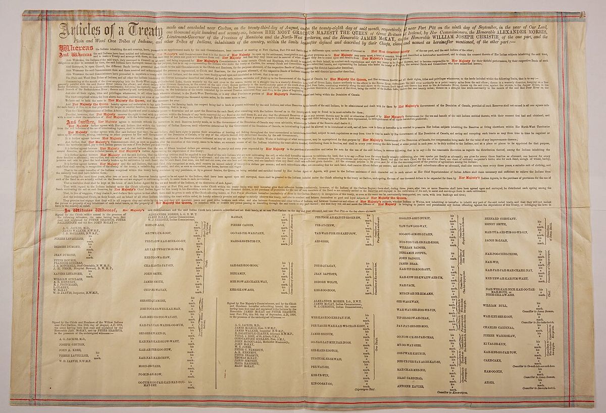 Treaty No. 6 (1876 August 23) Articles of a treaty made and concluded near Carlton, on the twenty-third day of August, and on the twenty-eig
