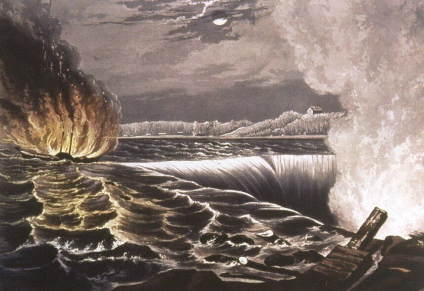 The destruction of the Caroline steamboat by fire, on the Falls of Niagara, Upper Canada, on the night of Friday the 29th Decr. 1837 by Geor