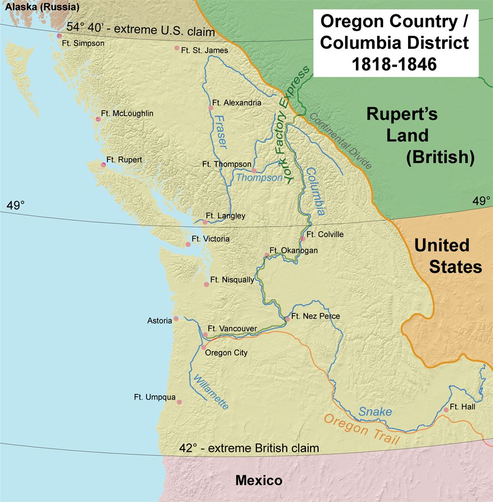 This map shows Oregon Country, 1818–1846