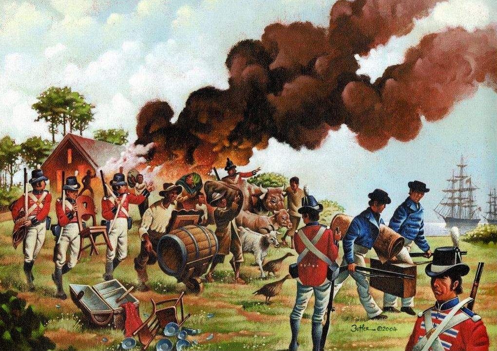 British Raid on the Chesapeake Bay during the War of 1812. Painting from Naval Air Station Patuxent River, Maryland, U.S. Navy.