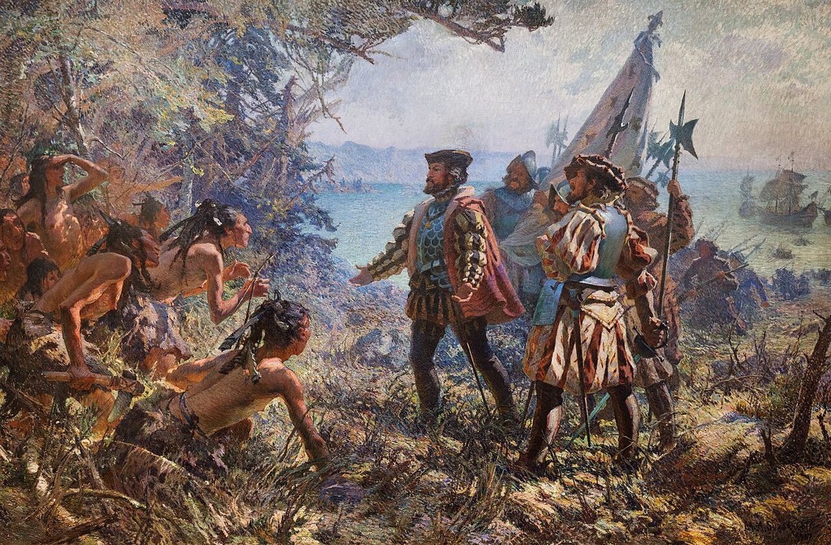 Jacques Cartier Meeting the Indians at Stadacona 1535 by Marc-Aurèle de Foy Suzor-Coté 1907