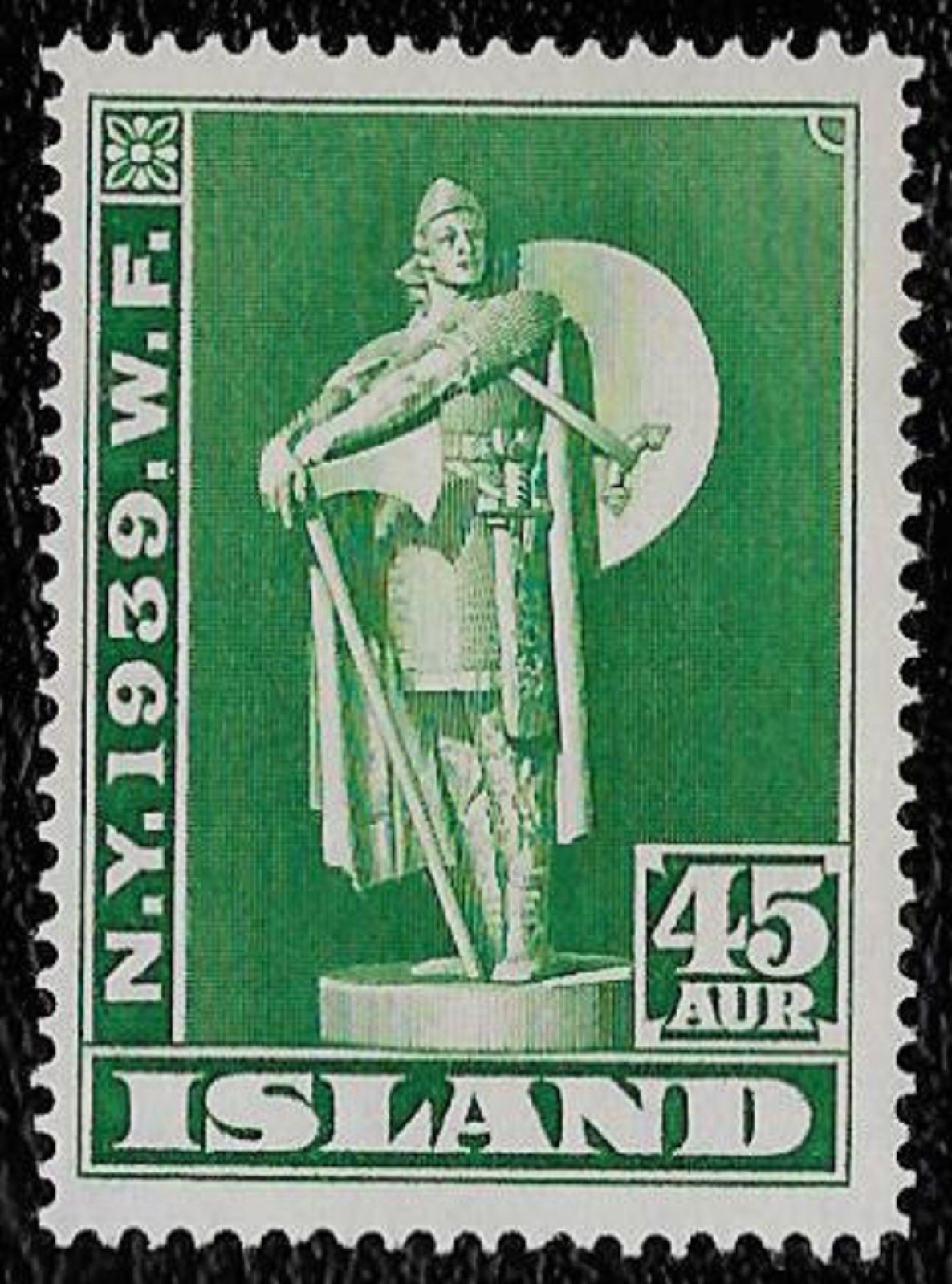 Statue of Thorfinn Karlsefni on an Icelandic stamp.