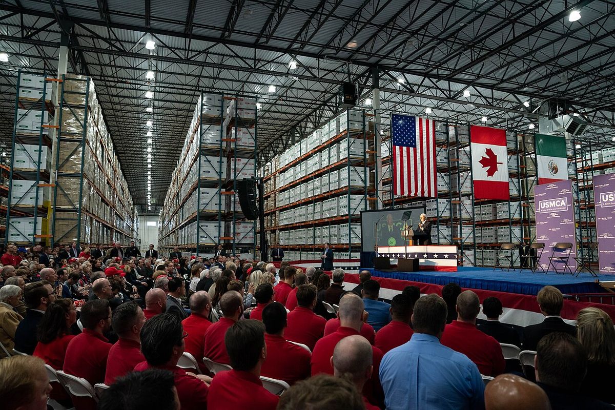 Vice President Mike Pence delivers remark at a U.S., Mexico, and Canada Agreement Wednesday, Oct. 23, 2019, at the Uline Distribution Wareho