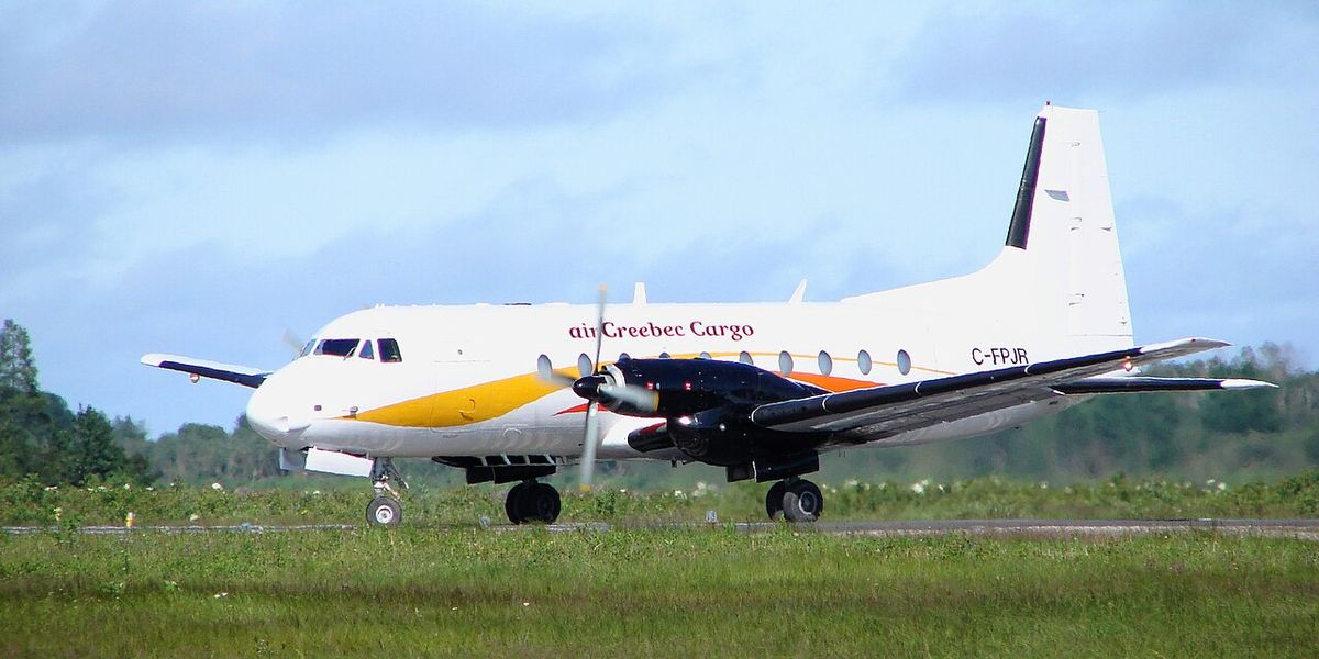 Hawker Siddeley HS 748 cargo plane of Air Creebec at Moosonee Airport, Ontario, Canada