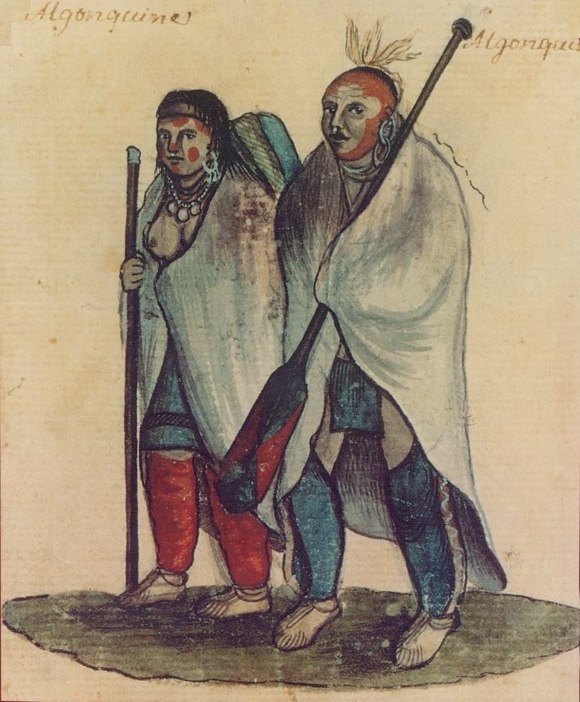 Algonquin Couple, an 18th-century watercolor by an unknown artist. Courtesy of the City of Montreal Records Management & Archives, Montreal,