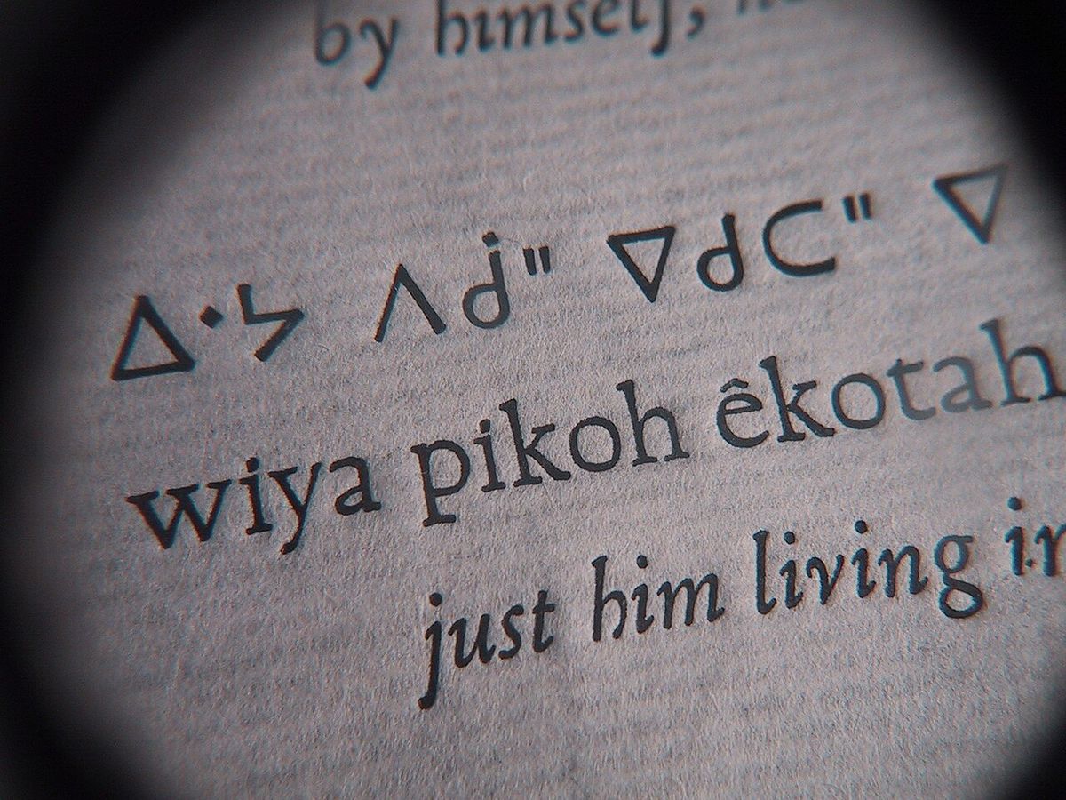 A close up of a proof from a freshly made Cree-language typeface.