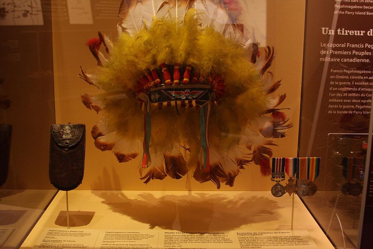 Corporal Francis Pegahmagabow, a member of Wasauksing First Nation on the shores of Georgian Bay, served in the First World War. An Ojibwa,