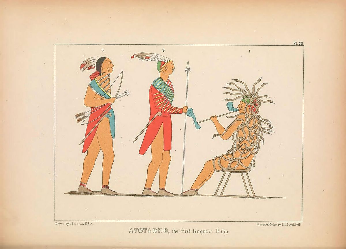 Atotarho, the first Iroquois Ruler, drawing by Seth Eastman, colorized by P.S. Duval, published as plate 70 in Historical and statistical in