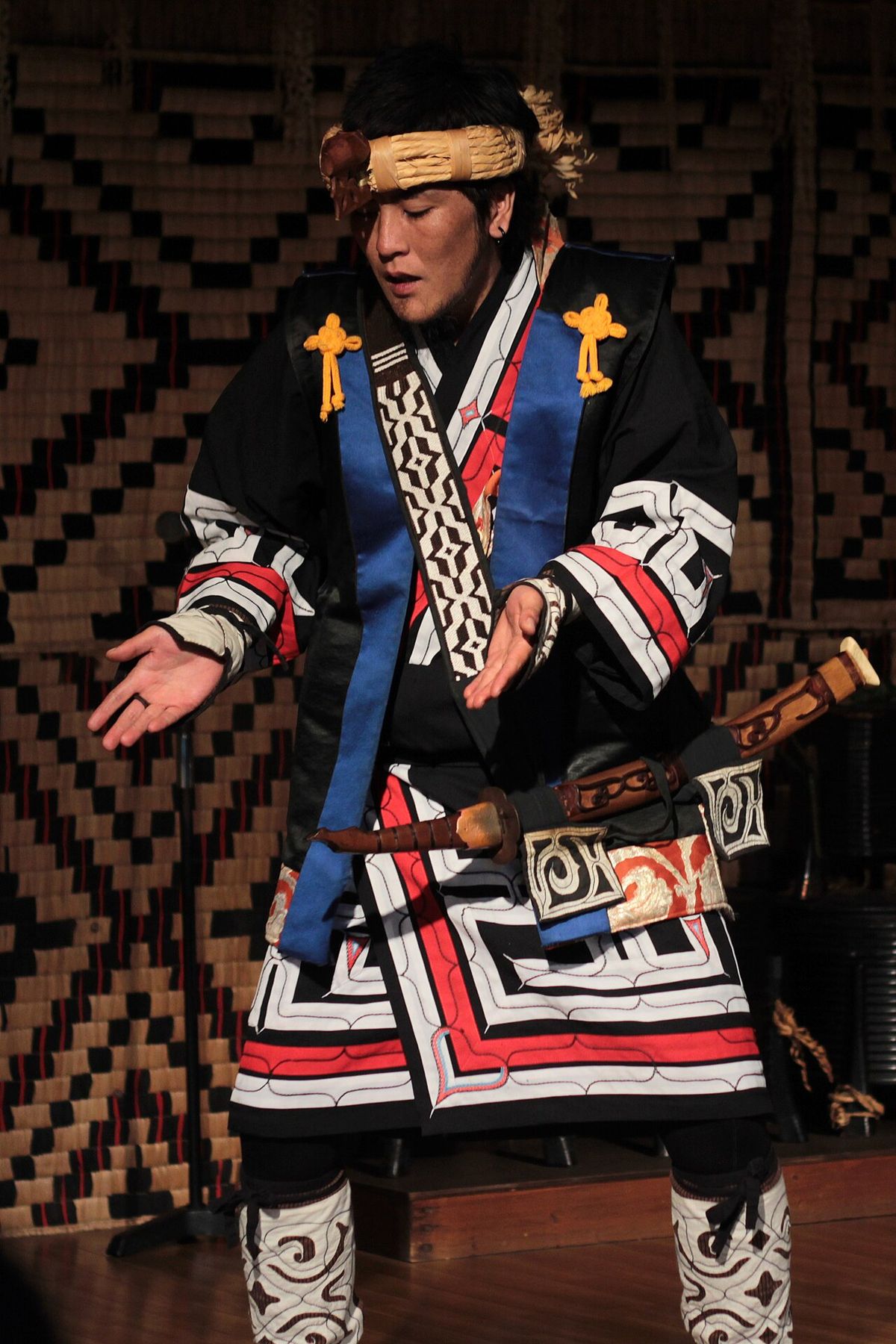 Self-identified Ainu man performing a traditional Ainu dance at the Ainu Museum (アイヌ民族博物館) in Shiraoi, Hokkaido - a facility run by the Ainu