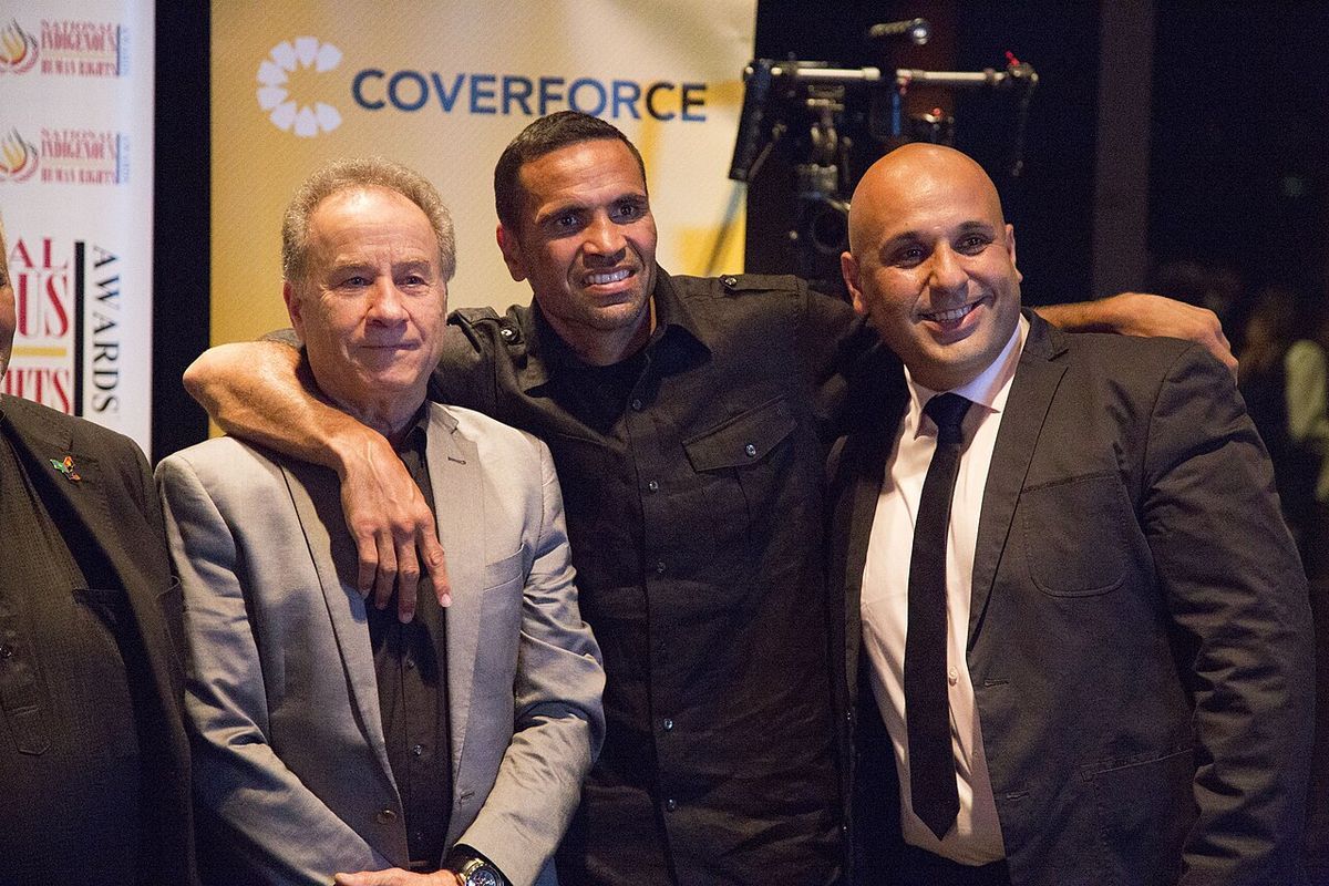 Anthony Mundine (centre) at the National Indigenous Human Rights Awards, Sydney, 2015.