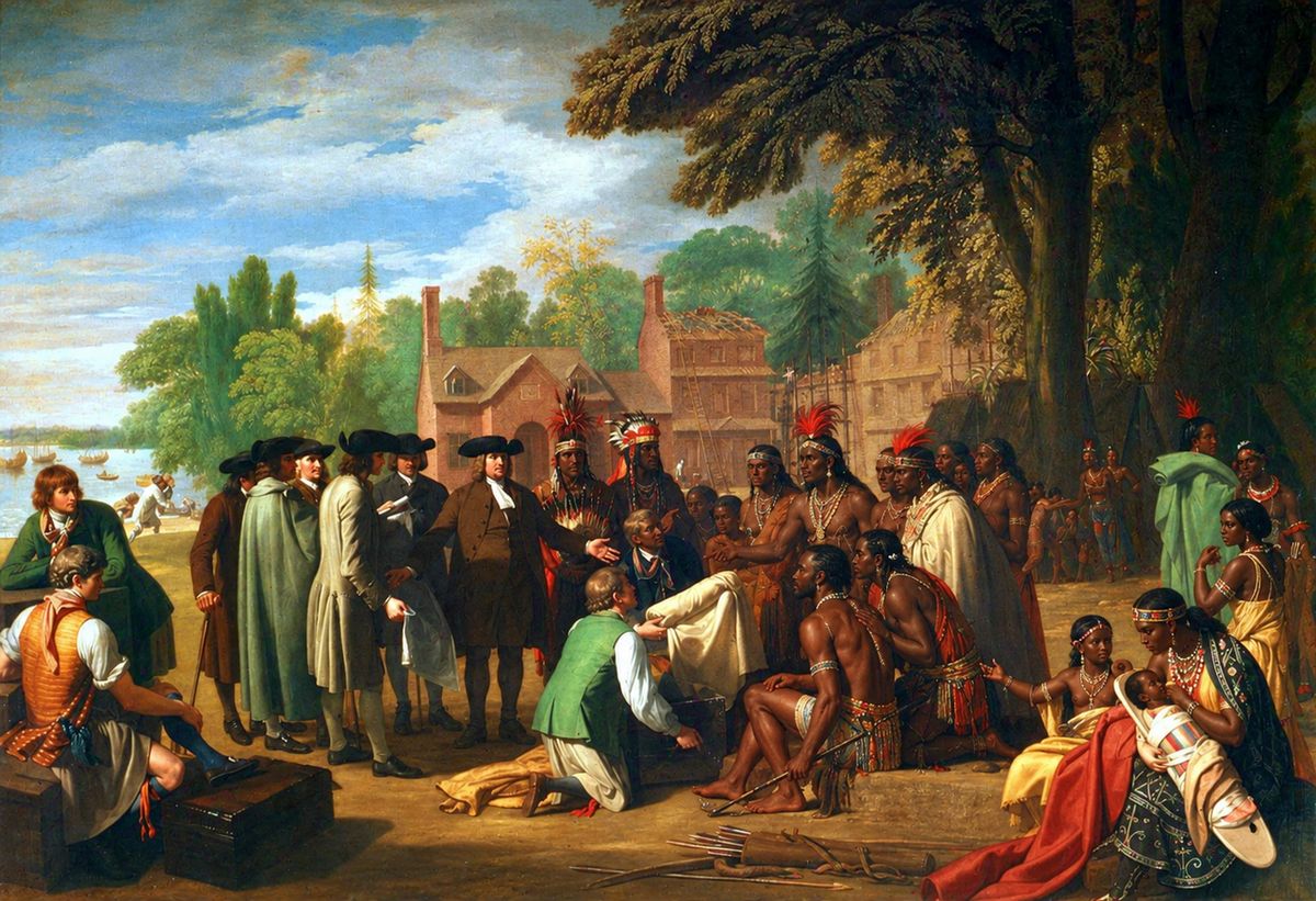 William Penn's 1682 treaty with the Lenape depicted in Penn's Treaty with the Indians, a 1771 portrait by Benjamin West