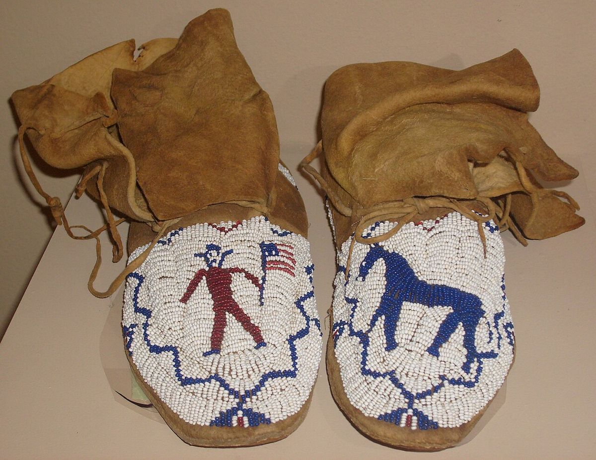 Beaded moccasins originally from the estate of Chief Washakie, Wind River Reservation (Shoshone), Wyoming, c.1900. Displayed at Museum of Ma