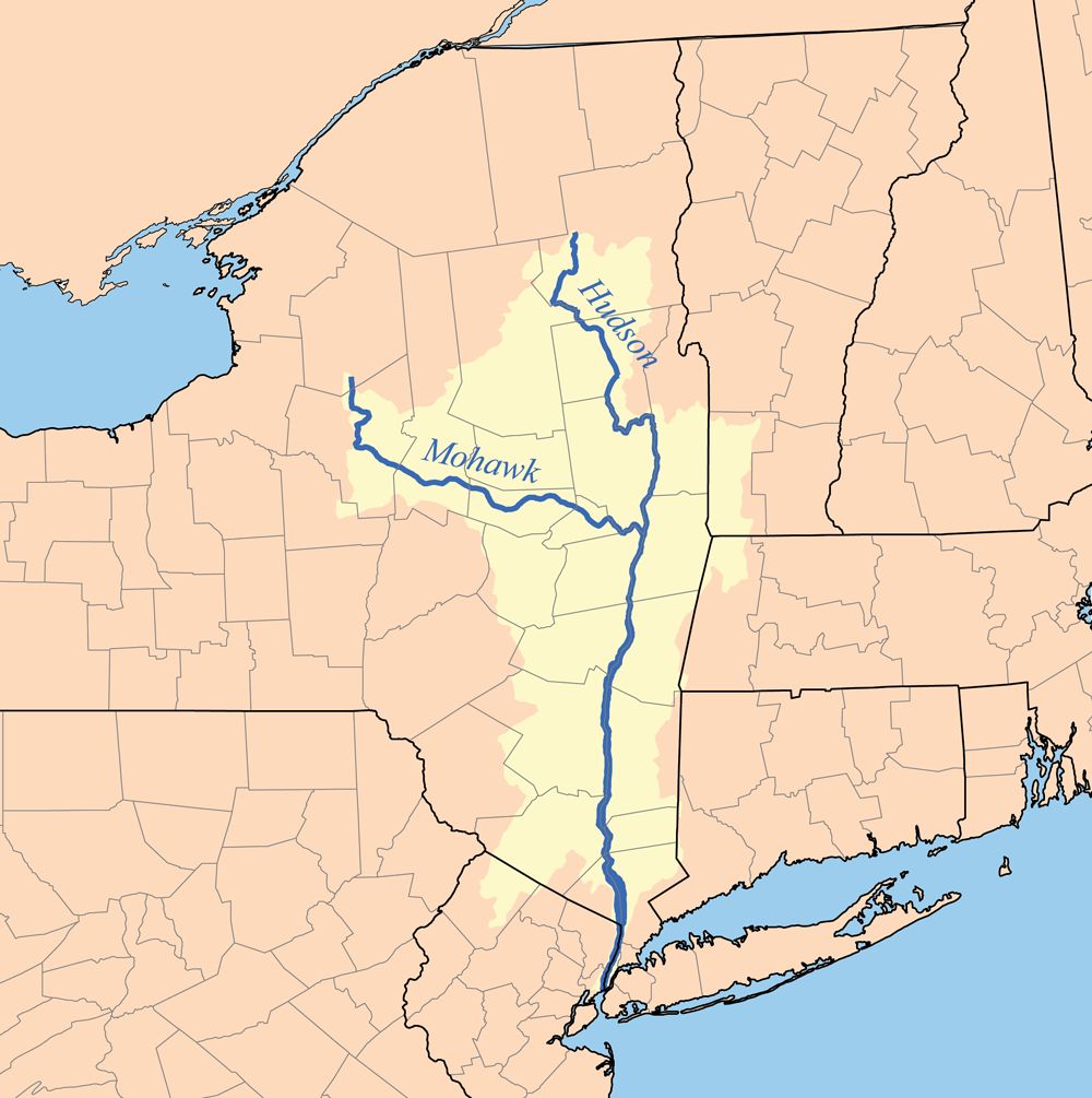Map of the Hudson River Watershed, including the Mohawk River.