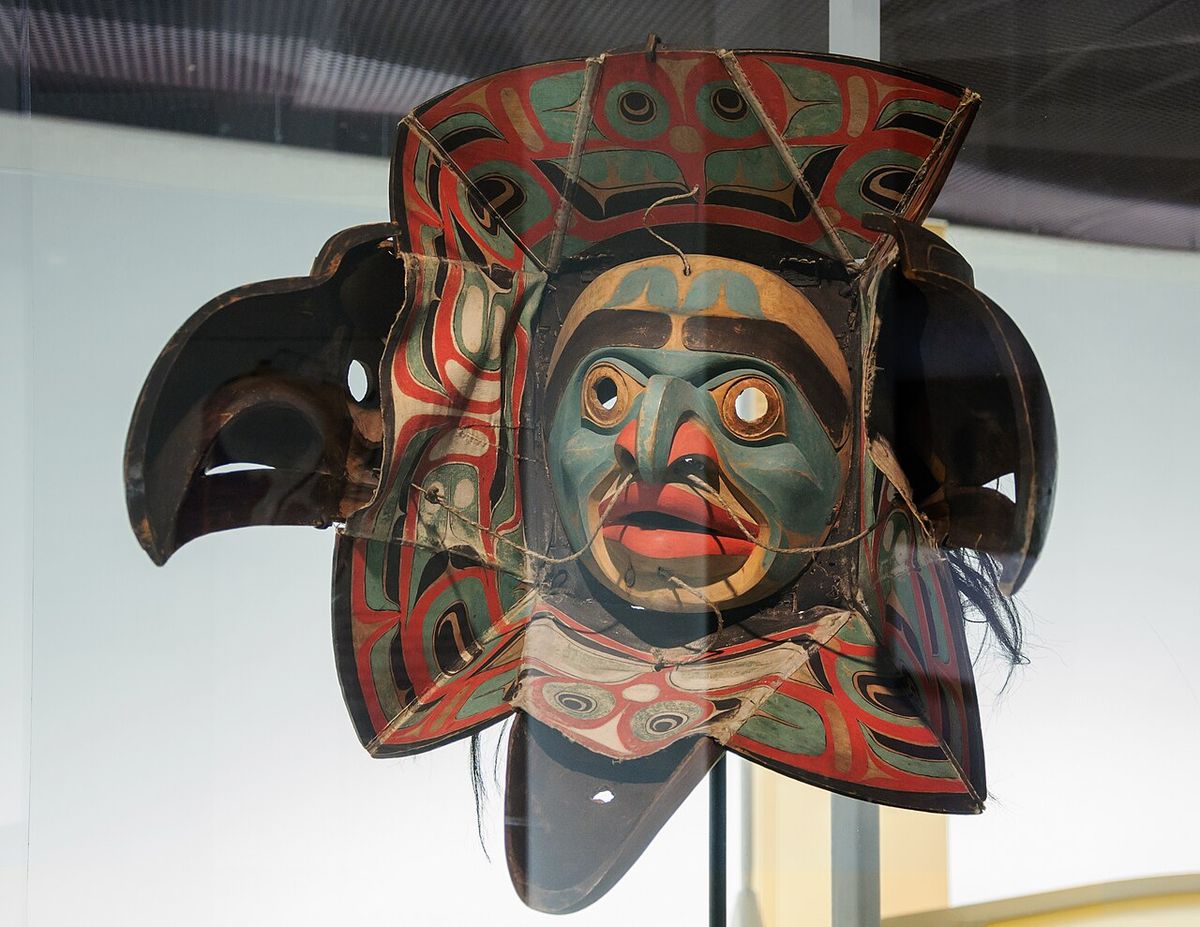Nuxalk transformation mask, British Columbia, Canada, 19th century.Linden Museum, Stuttgart, Germany, inv. 019178.Presented during the exhib