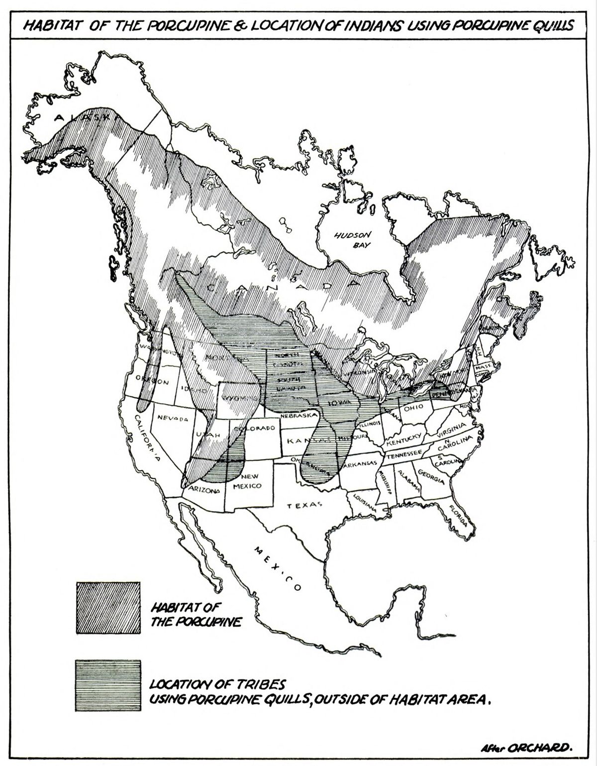 Fig. 1 HABITAT OF THE PORCUPINE & LOCATION OF INDIANS USING PORCUPINE QUILLS