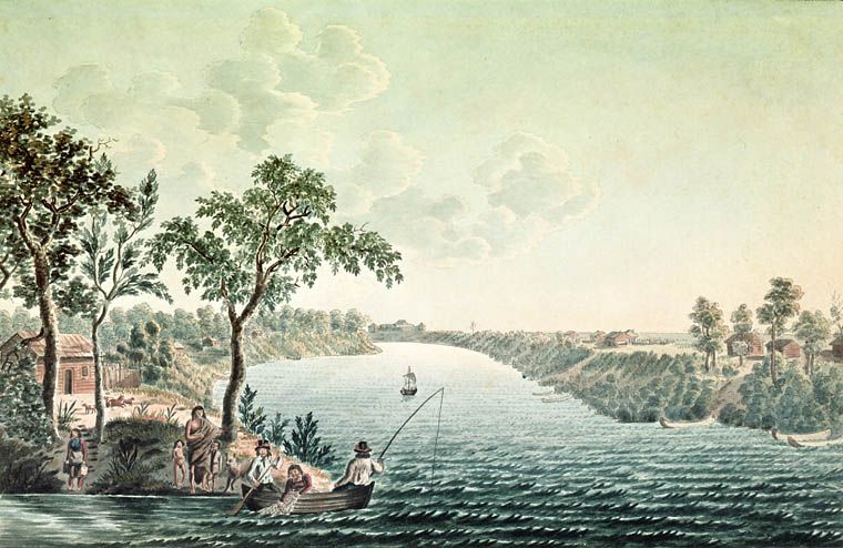 Summer View in the environs of the Company Fort Douglas on the Red River. Drawn from nature in July, 1822.