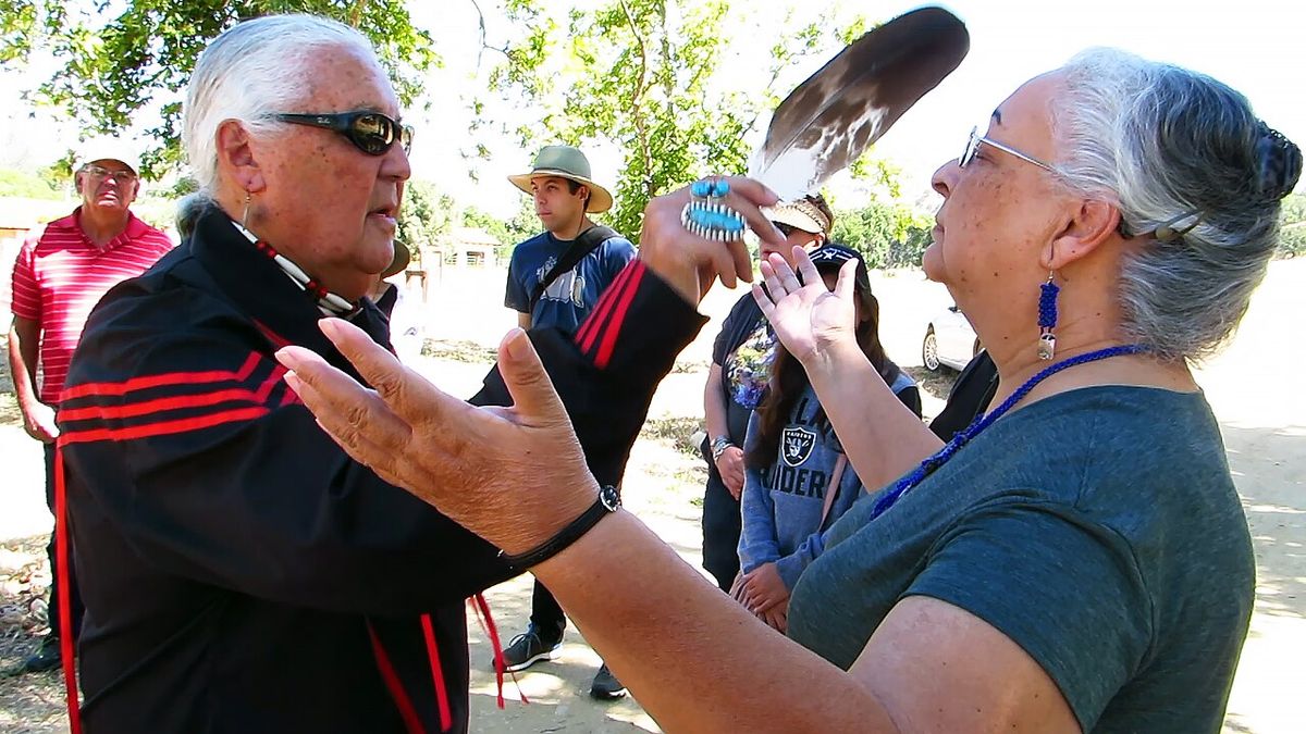 Members of the Xolon Salinan tribe participate in a smudging purification ceremony before they visit the Stony Valley Arch, Fort Hunter Ligg