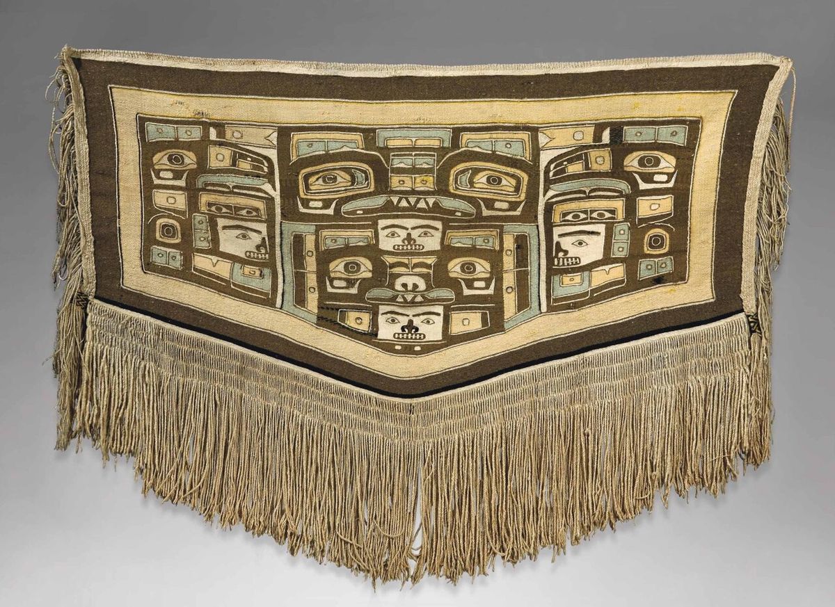 Chilkat blanket attributed to Mary Ebbetts Hunt (Anisalaga), 1823-1919, Fort Rupert,Vancouver, British Columbia. Height: 117 cm. (46 in.)