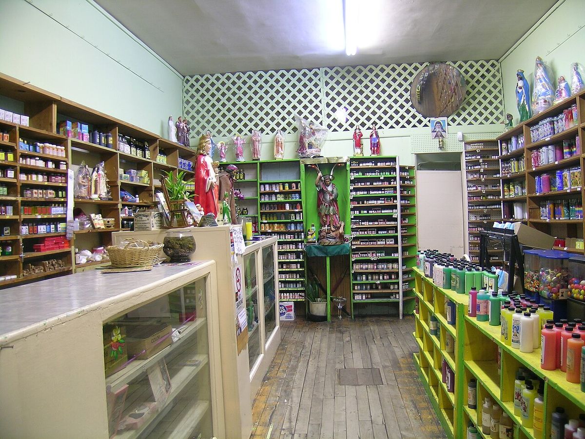 Interior of a botánica on Centre Street in Jamaica Plain, Massachusetts. April 2008 photo by John Stephen Dwyer