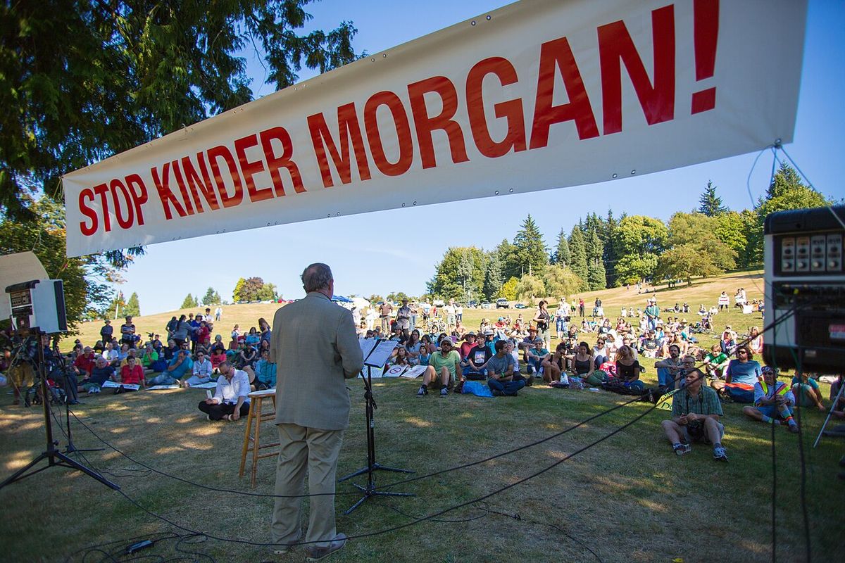 Burnaby Mayor Derek Corrigan addresses the crowd, at the STOP KINDER MORGAN protest rally, on Burnaby Mountain Park.