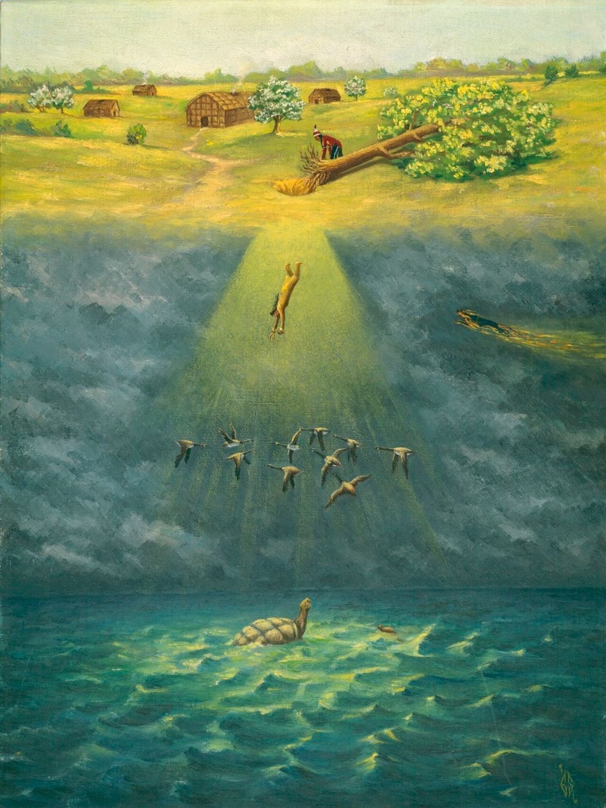 Sky Woman, by Ernest Smith. 1936. Produced as part of the "Indian Arts Project" Federal Art Project. Collection of the Rochester Museum and