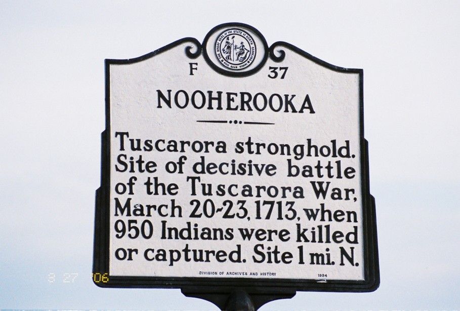 Fort Neoheroka Historical Marker. Fort Neoheroka historical marker near Snow Hill, North Carolina.