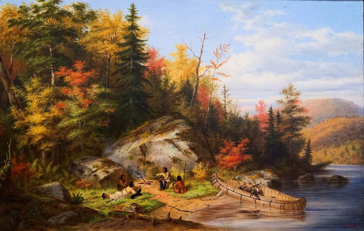Huron Hunters Camping at the Big Rock of Lake Lagon by Cornelius Krieghoff, 1862