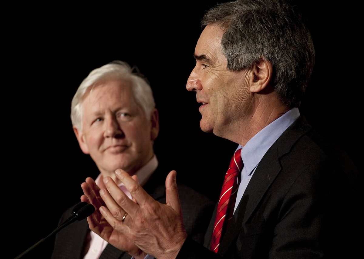Liberal leader Michael Ignatieff and Liberal M.P. Bob Rae visit a Khalsa celebration in Toronto, Ontario, Canada.