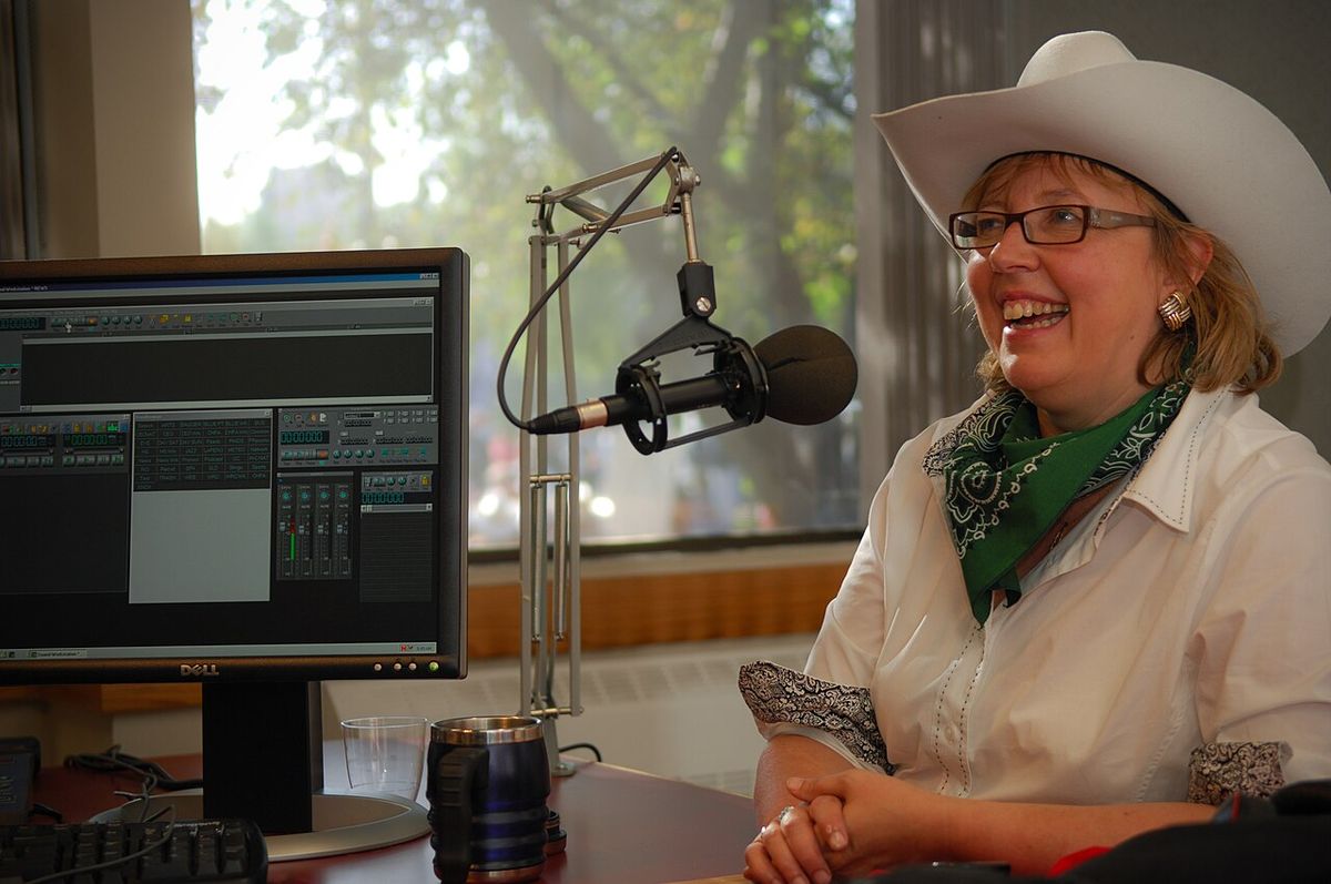 Elizabeth May was in Alberta for a whirlwind tour. She stopped to serve pancakes at the Stampede Breakfast hosted by CBC Radio in Calgary. H