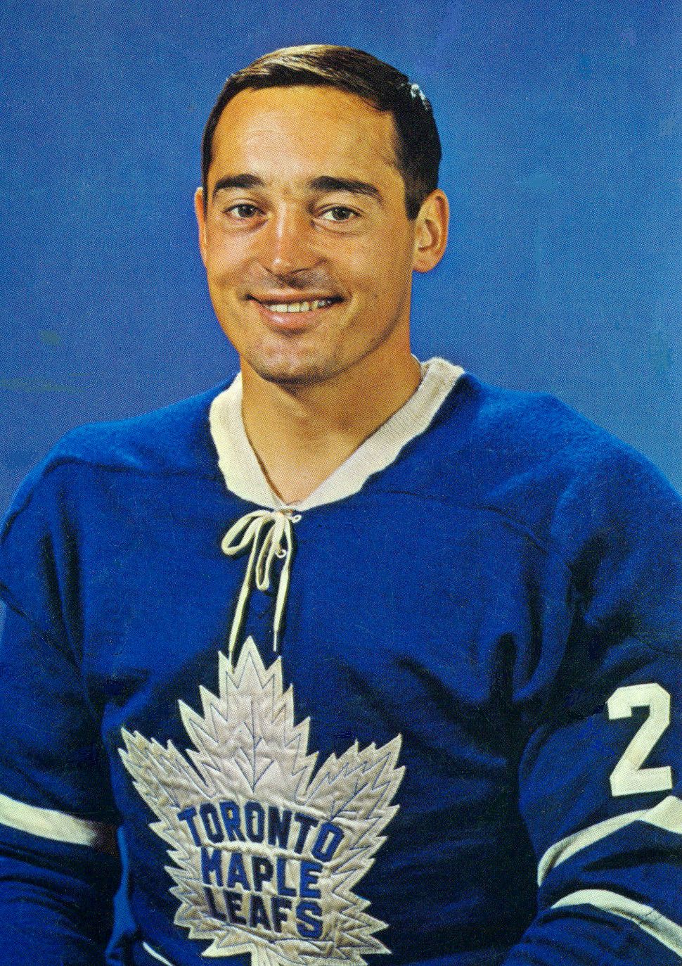 Trading card photo of Frank Mahovlich as a member of the Toronto Maple Leafs. According to the seller, Ralston-Purina also printed trading c