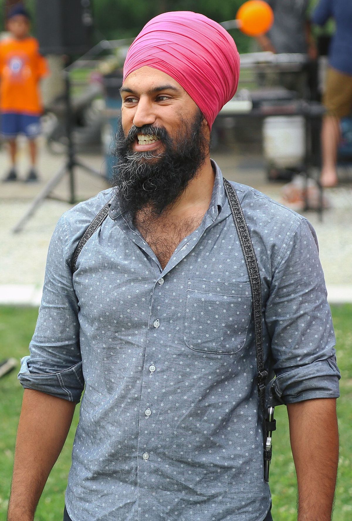 This is a picture of MPP Jagmeet Singh at his annual community BBQ in 2014, taking place at Wildwood Park in Malton, Ontario.