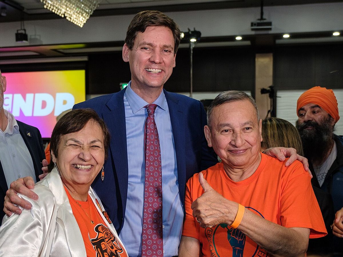 BC NDP rally in Surrey with Premier of British Columbia David Eby and Joan Phillip MLA with her husband, Stewart Phillip.