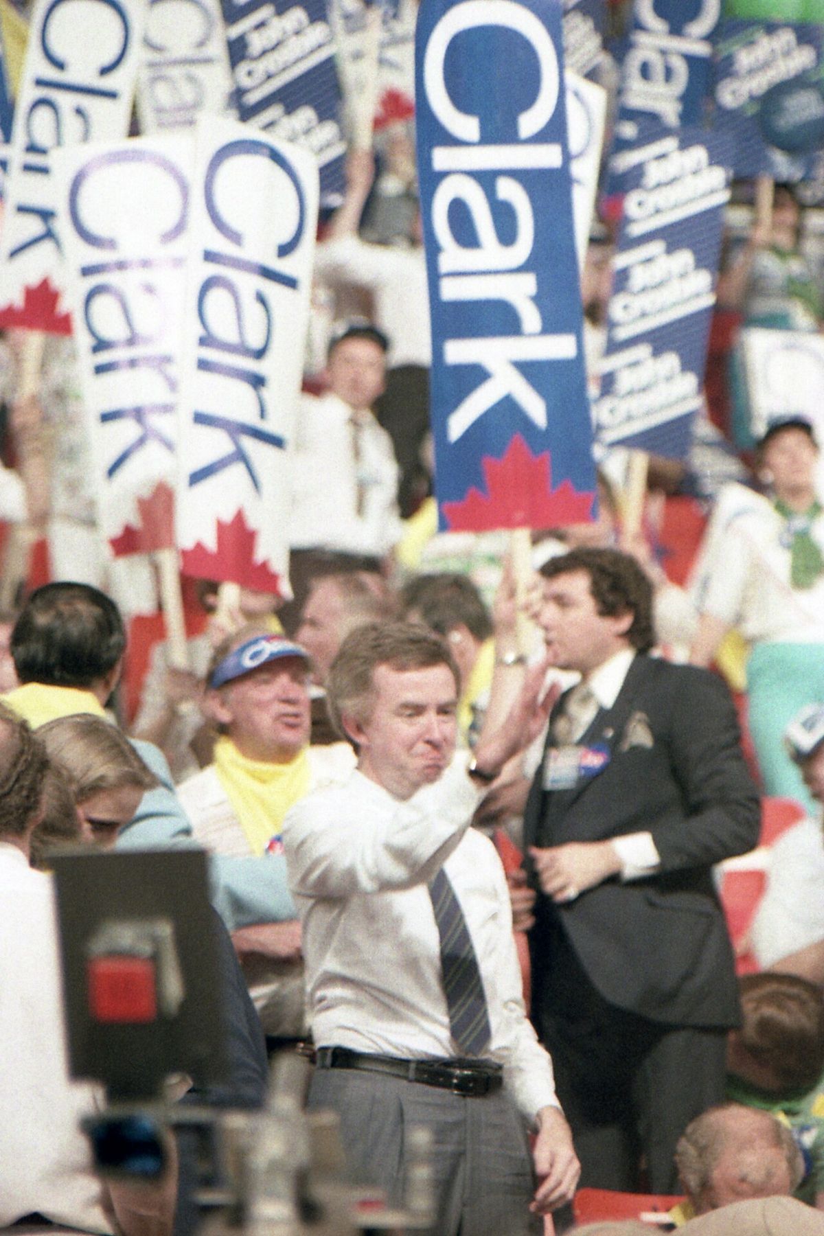 Photo of Joe Clark taken on the floor of the Progressive Conservative leadership convention, 11 June 1983. Photo taken by Alasdair Roberts.