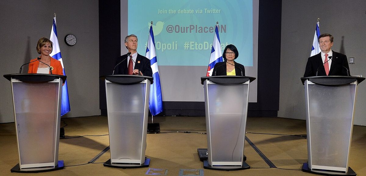 Toronto mayoral candidates: (l-r) Karen Stintz, David Soknacki, Olivia Chow, and John Tory.