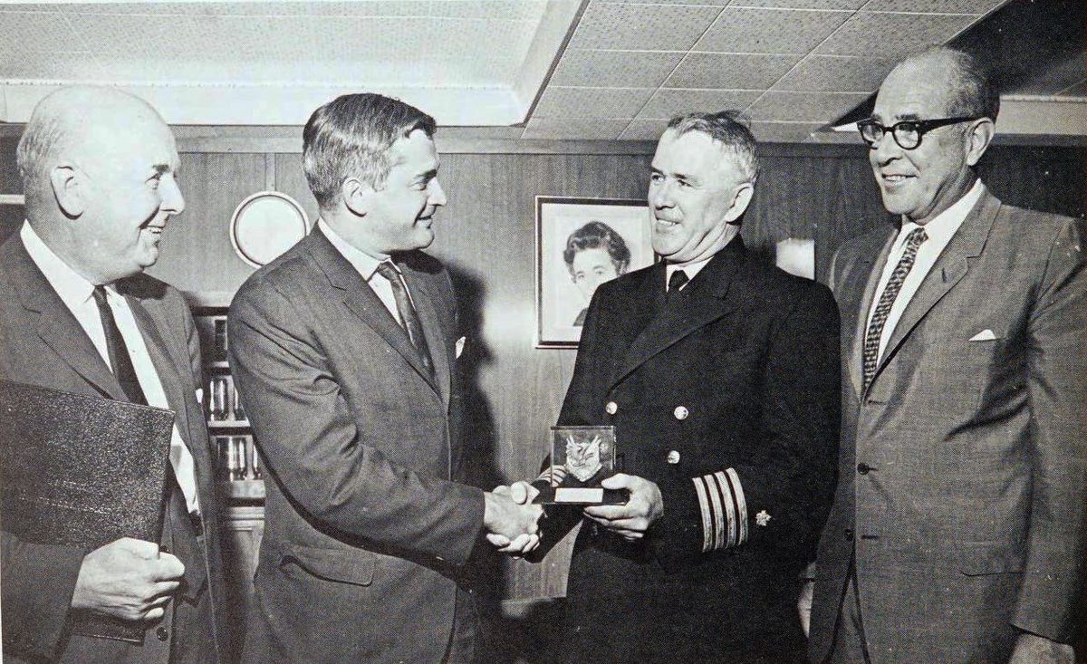 A special NORAD award, called the "Shield of Freedom", was presented to Captain Burdock of the icebreaking cable repair ship CCGS "John Cabo