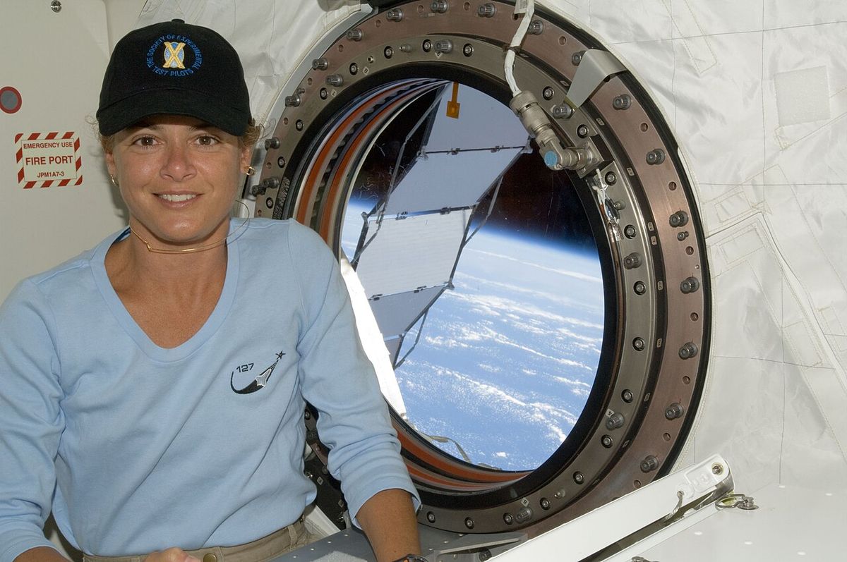 Canadian Space Agency astronaut Julie Payette, STS-127 mission specialist, is pictured near a window in the Kibo laboratory of the Internati