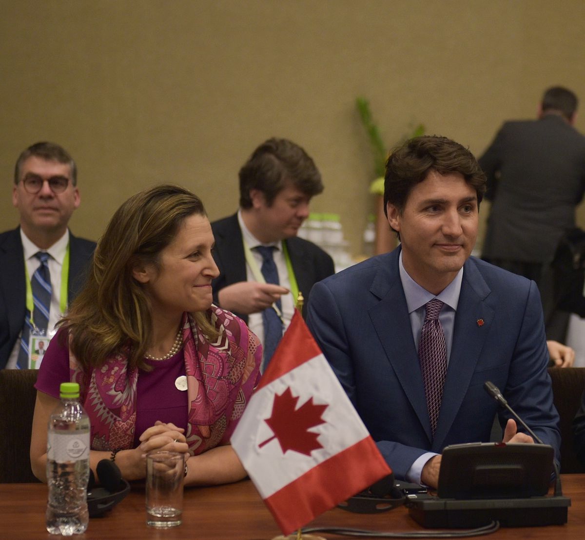 Chrystia Freeland with Justin Trudeau in Lima, Peru