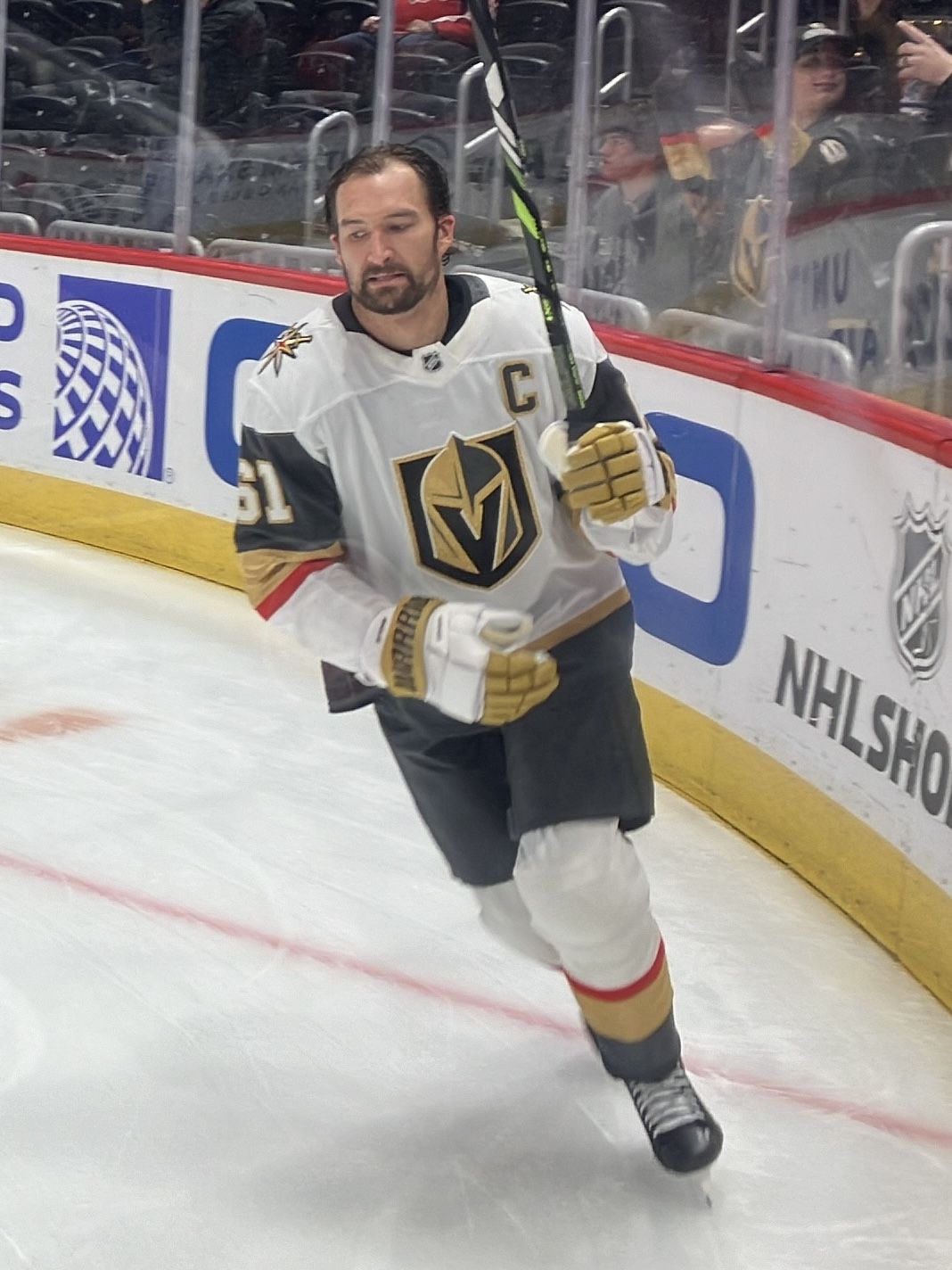 Vegas Golden Knights captain Mark Stone, during warmups prior to a game against the Washington Capitals on October 15, 2024.