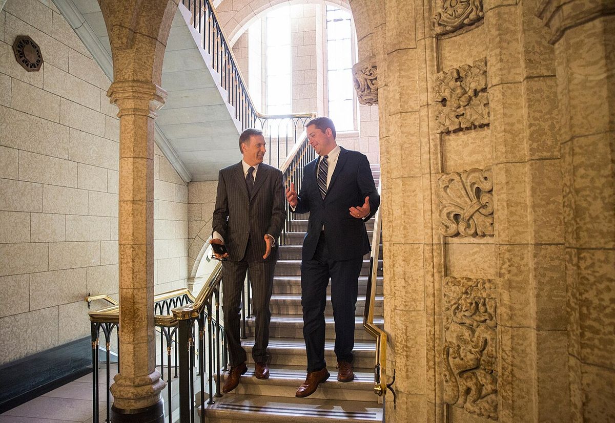 Bernier and Scheer walking down the stairs at Parliament Hill