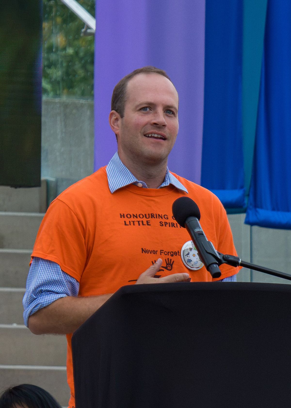 Nate Erskine-Smith speaks at an event for the National Day for Truth and Reconciliation at Nathan Phillips Square in Toronto