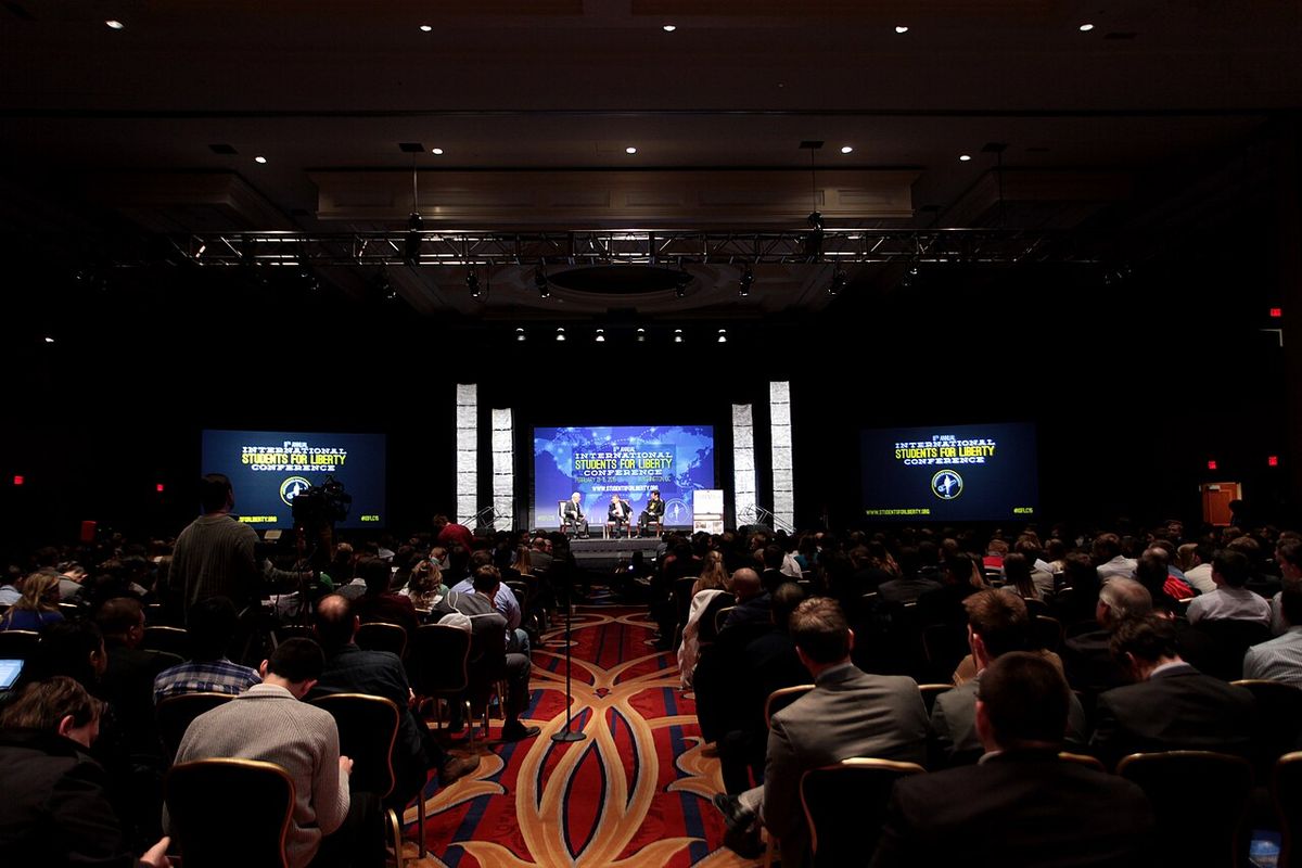 Former U.S. Congressman Ron Paul, Judge Andrew Napolitano and Nick Gillespie speaking at the 2015 International Students for Liberty Confere